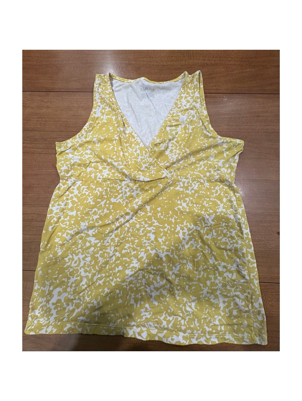 Merona Women's SleevelessV-NeckWrapFrontTankTop Yellow and White Print Size L-47